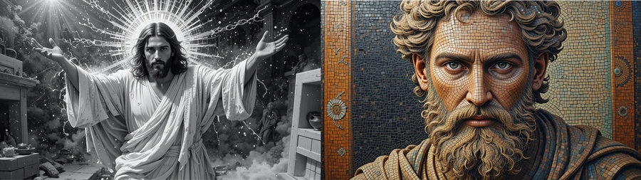 Mosaico antigo ilustrando a conexão entre Jesus Cristo e a filosofia estoica